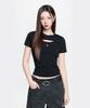 Emelbi Women'S Cutout Detail Slim Semi-Crop Short Sleeve T-Shirt La (Black)
