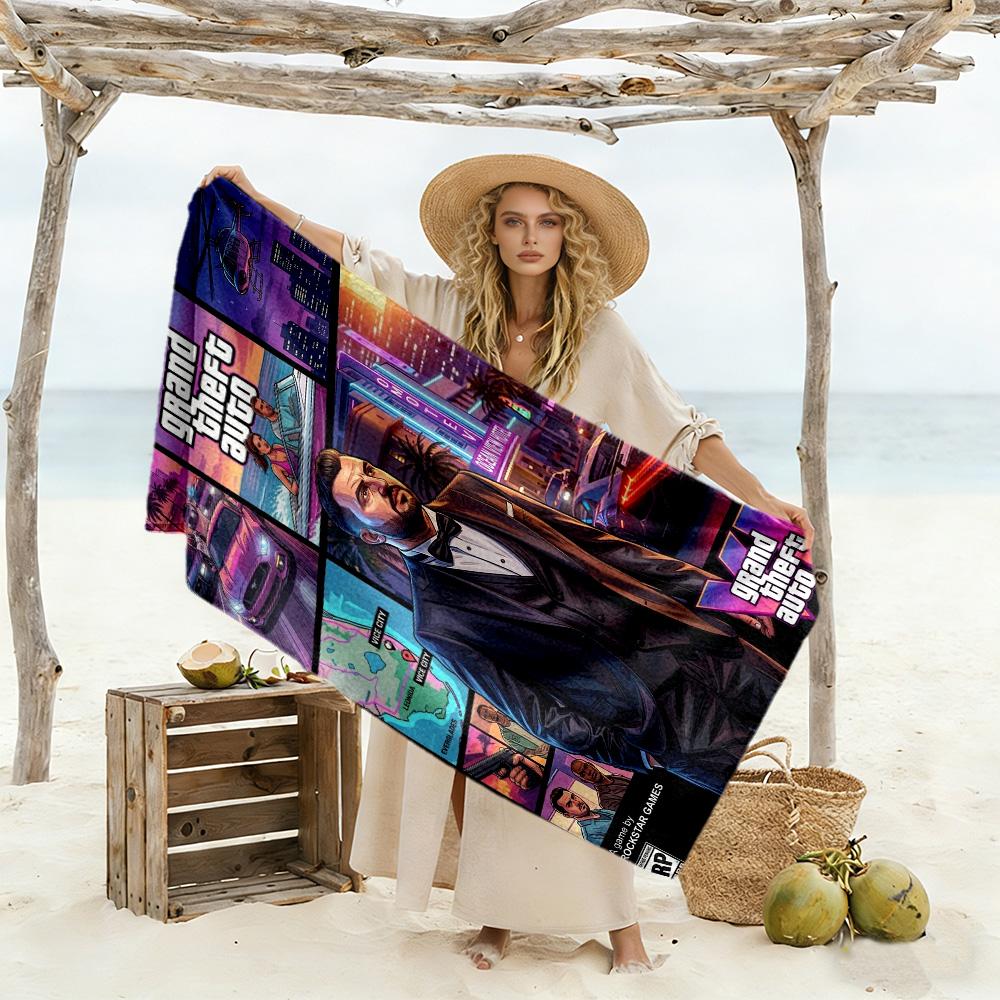 Grand Theft Auto Beach Towel Soft Durable Quick-Dry Comfortable Lightweight Suitable for Swimming Gym Camping Yoga Vacation