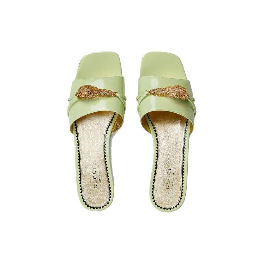 Gucci Genuine Leather Sole Slide Slippers Women's Green 750509 CLG00 3801
