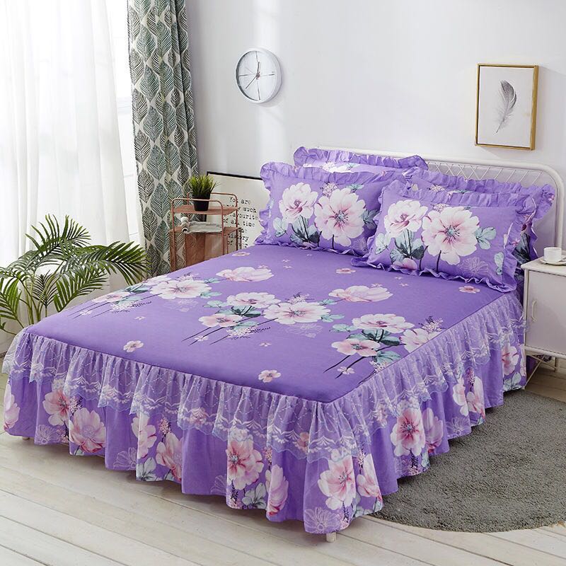 Fashion Lace Bedspread Soft Sanding Bed Skirt Queen Twin King Size Fitted Sheet Double Layer Ruffle