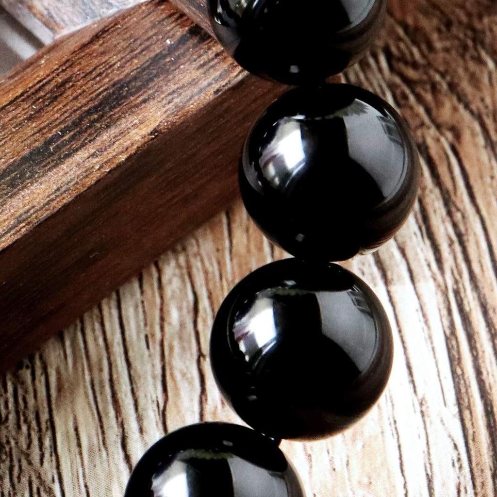 Og Onyx og Svart Agat Naturstein Kraftstein Indre 21cm Herre- Damearmbånd, 12mm, Omkrets ca.