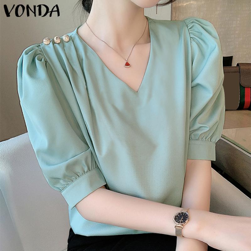 

VONDA Летние женские пышные топы с короткими рукавами и V-образным вырезом