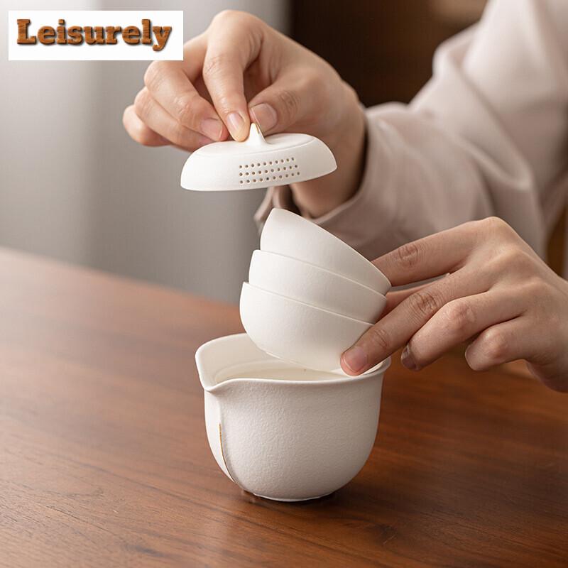Zen Black Pottery Mountain Travel Tea Set Kit Luxury Set of Cups 1 Pot 3 Cups Tea Brewing Camping Portable Handbag Accessories