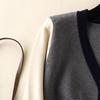 Knitted Cardigan Women's Spring and Autumn V-neck Colorblocking Long-sleeved Sweater Jacket