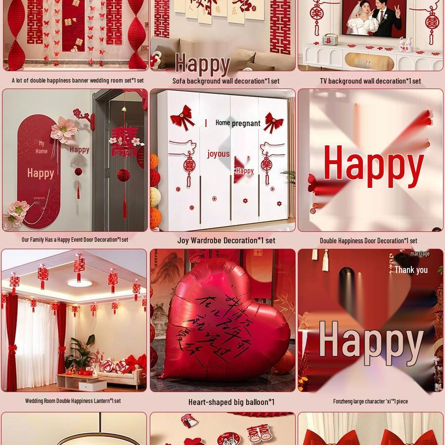 Wedding Decoration Set: Groom & Bride's Room Ornaments with Bunting & Robe Wall Décor