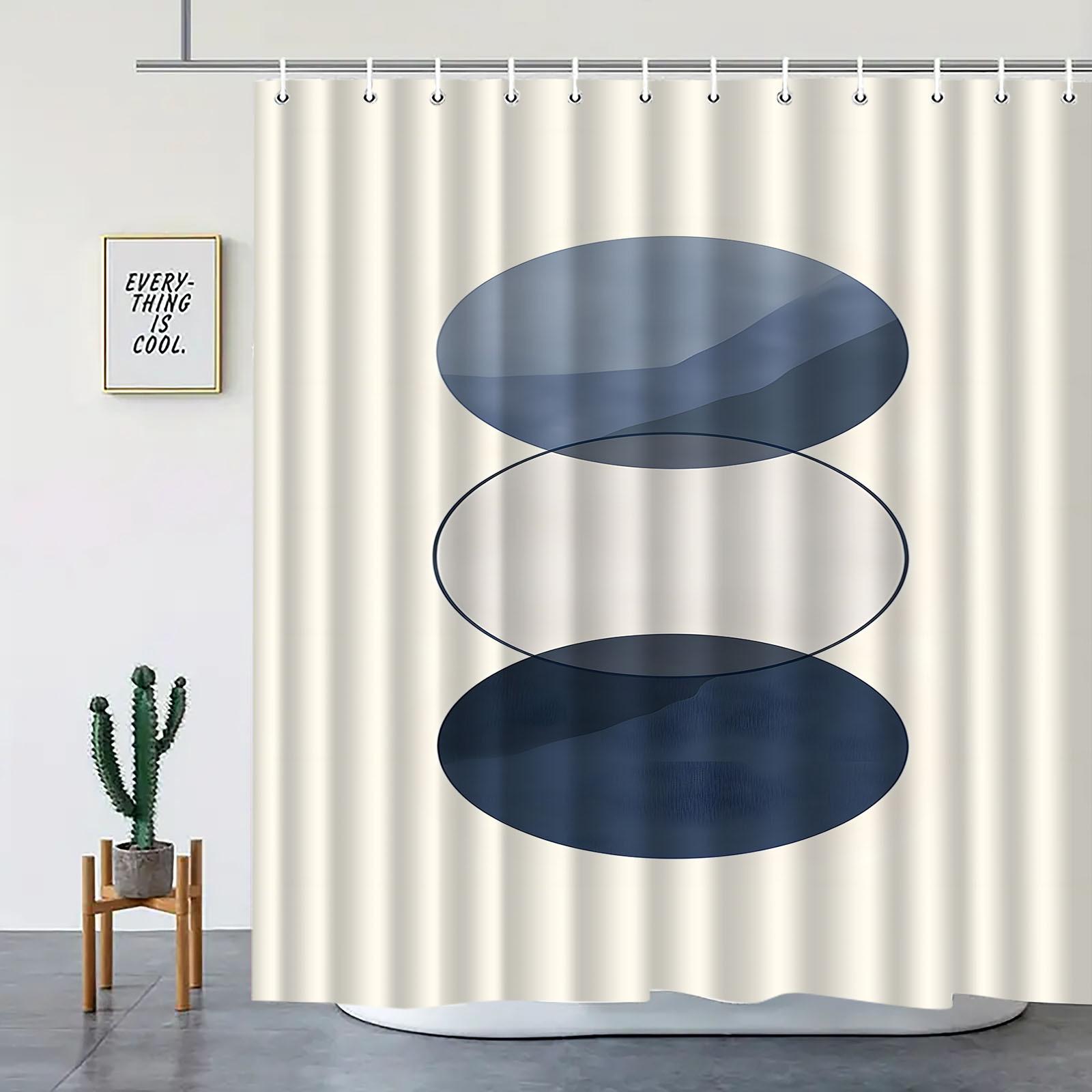 

Single Panel Modern Geometric Shower Curtain - Navy & White Circular Pattern, Polyester Fabric With 12 Hooks, Machine Washable W60H190(CM)-1 Pcs
