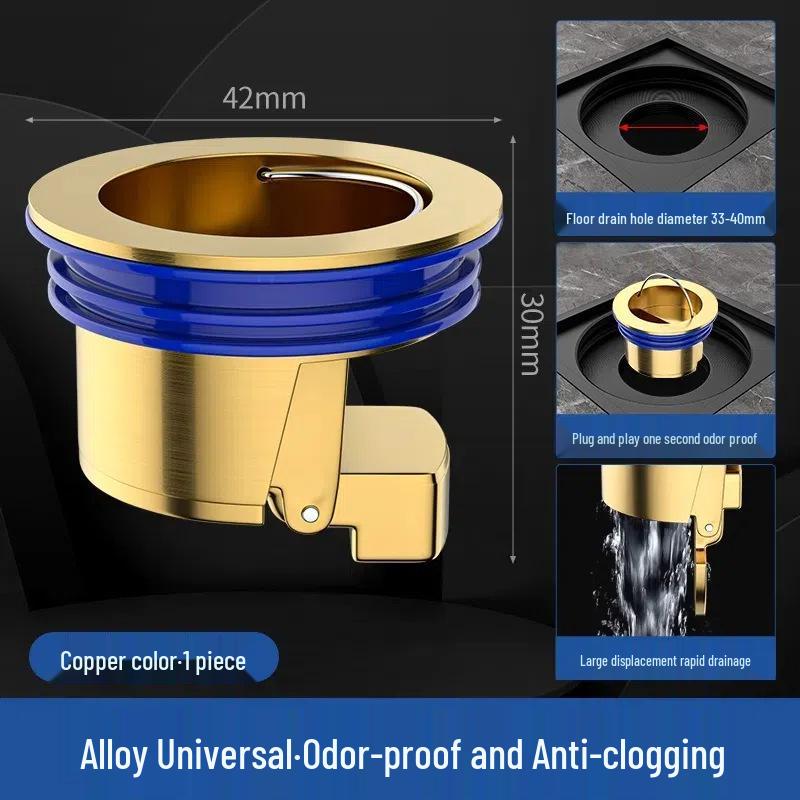 Universal Anti-Clog All-Copper Floor Drain Core - Odor-Proof, High Water Volume, Insect-Resistant, Anti-Backflow for Bathroom and Toilet.