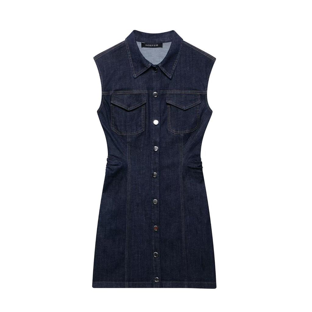 Spring 2025 Women's European & American Slim Fit Pleated Denim Mini Dress