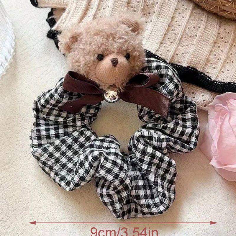 

1 шт. розовый, черно-белый клетчатый милый тканевый медведь с бантом, клетчатая резинка для волос «большое кольцо», аксессуар для волос, резинка для волос