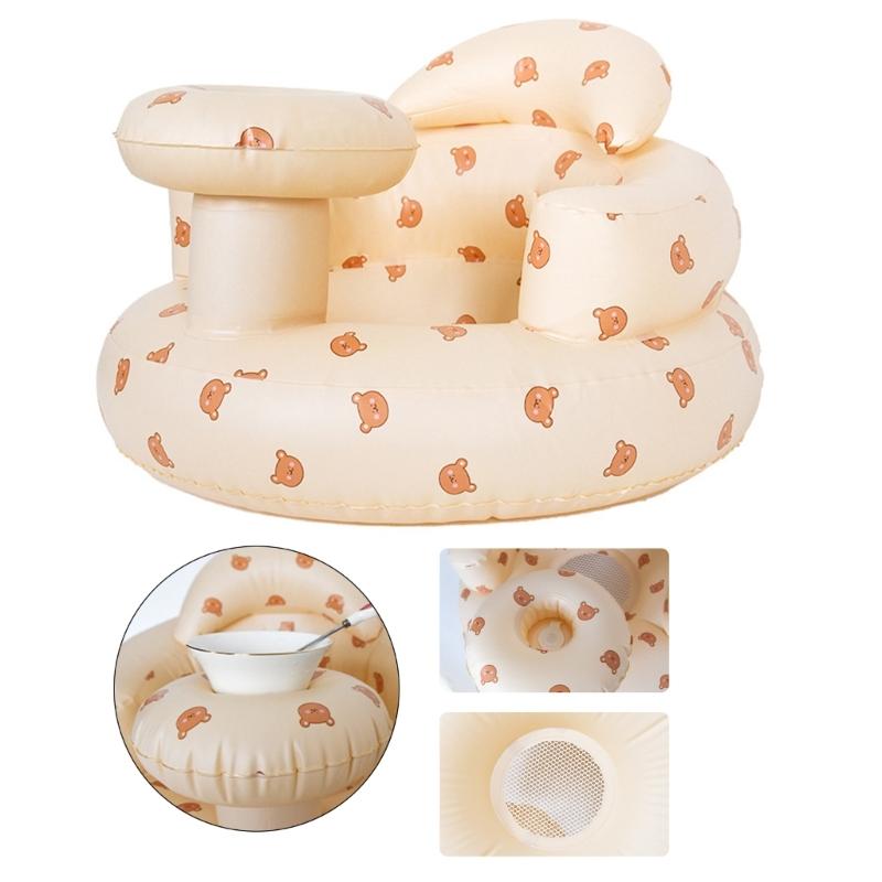 Infants Swim Training Chair Inflatable and Foldable Baby Bath Stool Cartoon Bear Pattern Baby Play Pool Sitting Chair