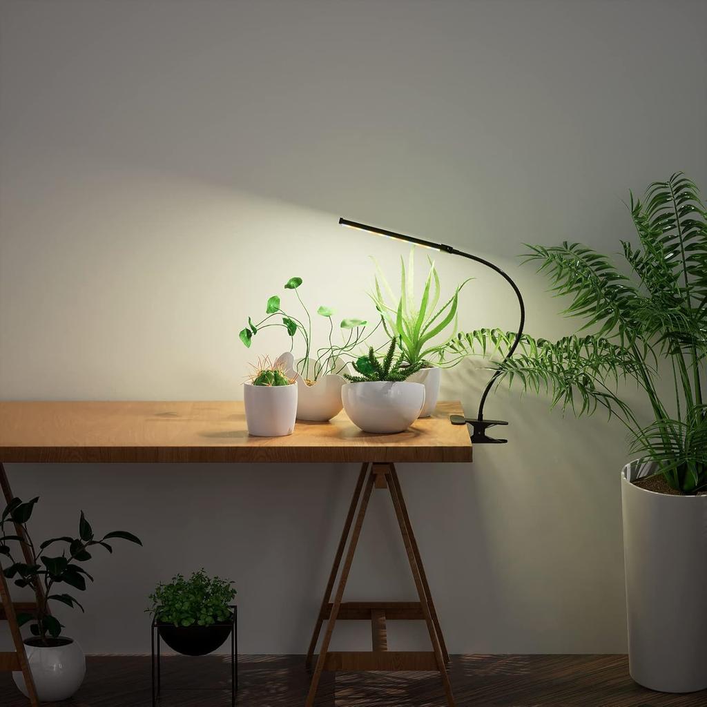 3Colors Clip Full Spectrum Grow Light LED Gooseneck Lamp USB Brightness Color Mode Changeable 5V Timing Control 4/8/12/18Hours