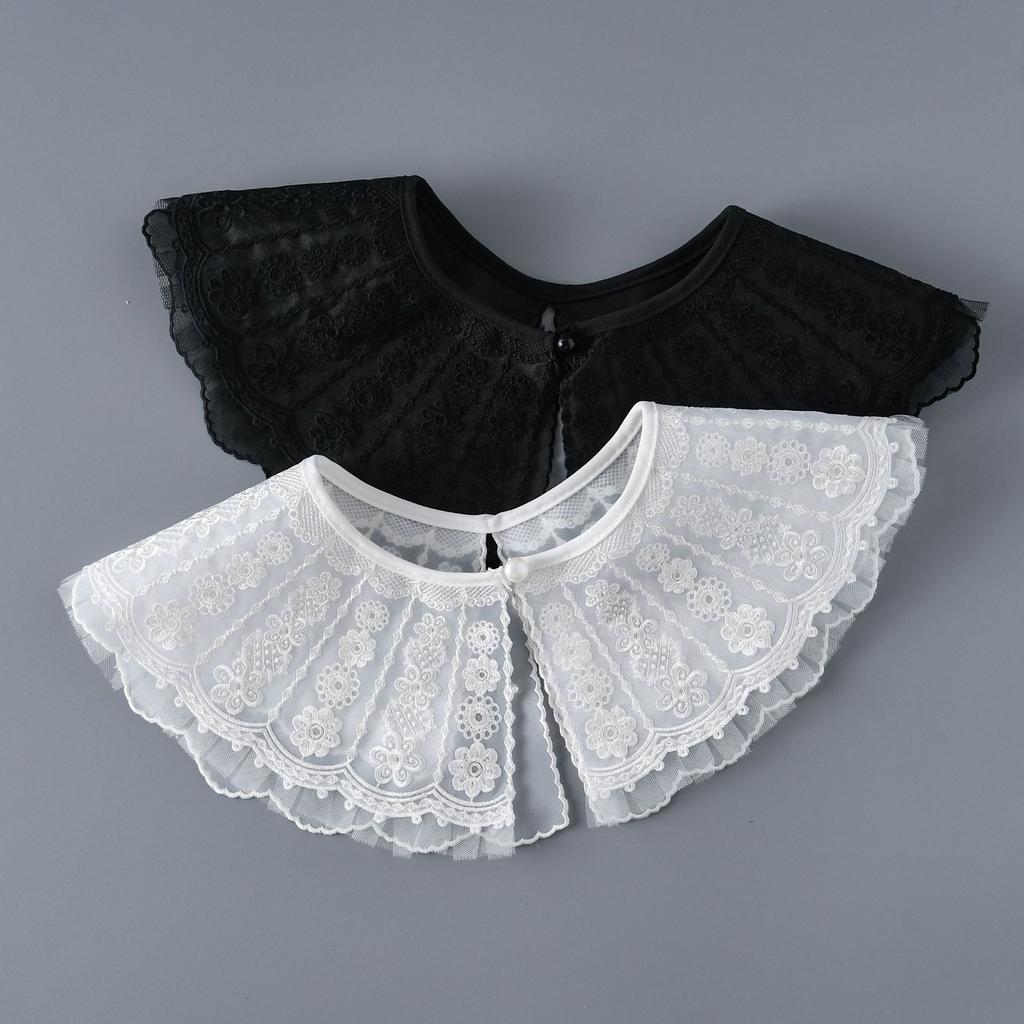 Korean Style Fake Collar Shwal with Straps Decorative Women's Shirt Fake Collar Shawl Wrap Hollow Out Embroidery Lace Necklace