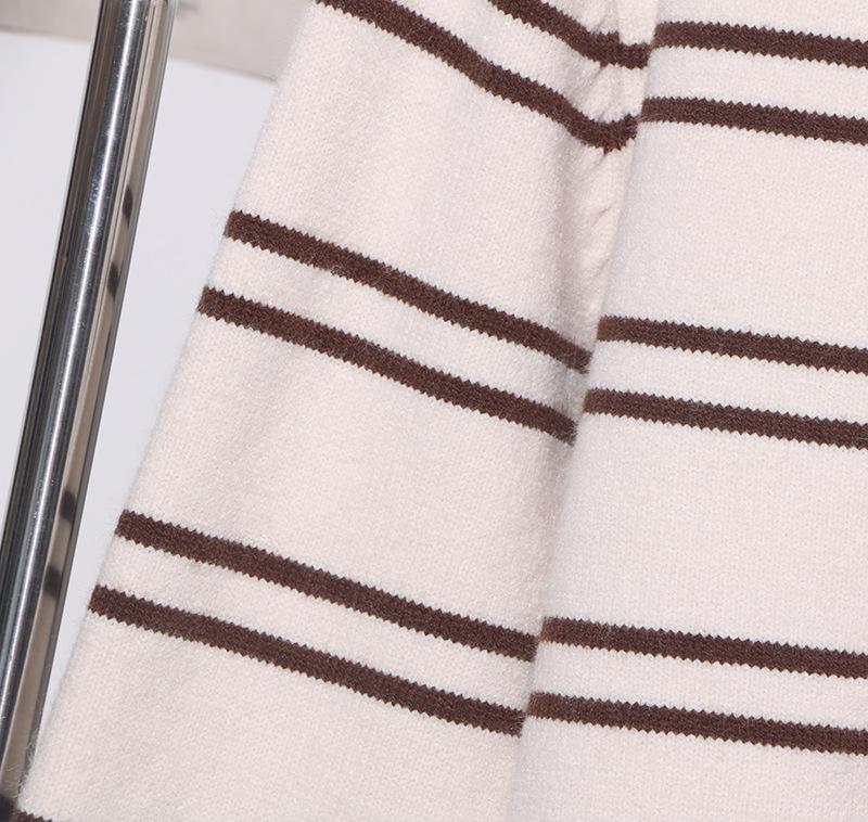Korean Style Retro Color Block Striped Cardigan Sweater - Thickened Autumn/Winter Outerwear Women
