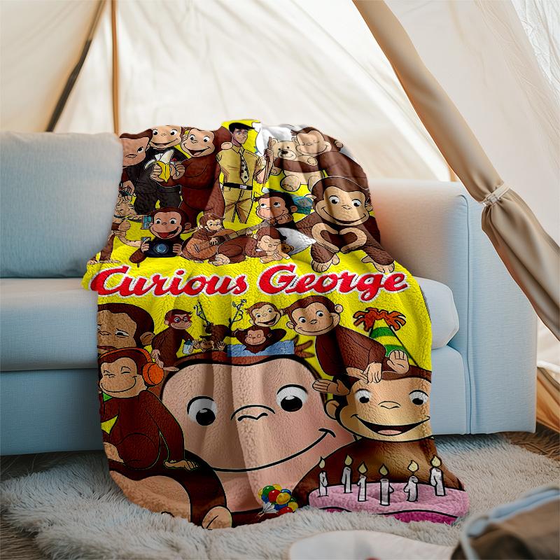 1pc Curious George9 Theme Blanket - Digital Print, Polyester, Cozy for All Seasons, Perfect for Outdoor, and Travel