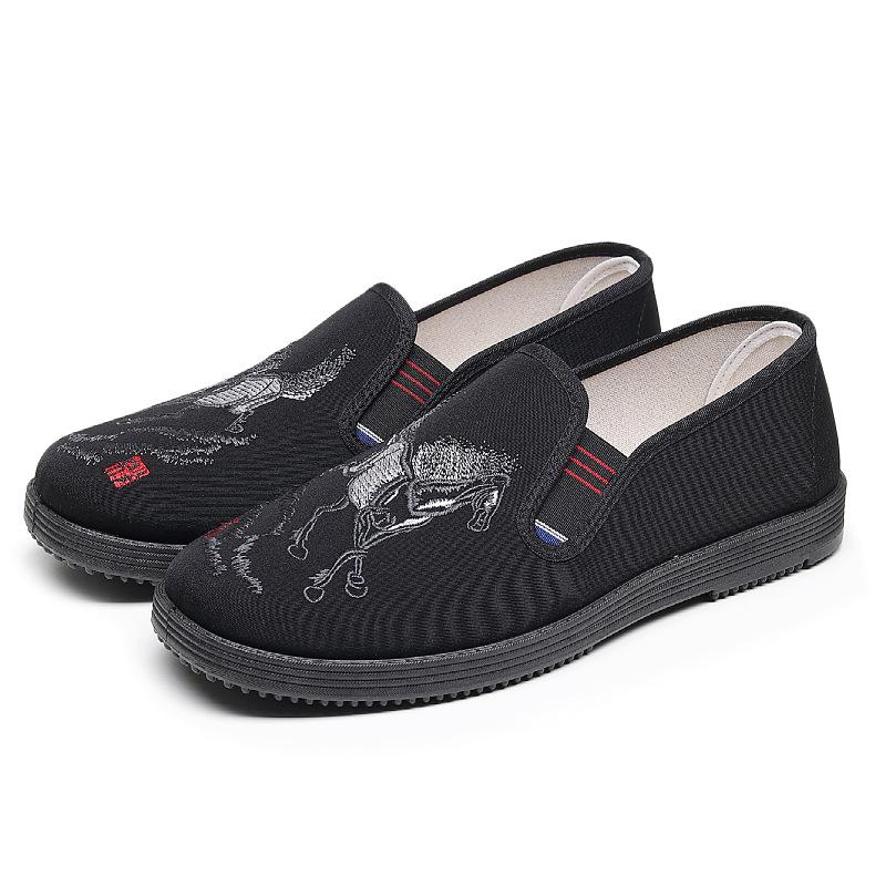 Guofeng cloth shoes men's shoes embroidery middle-aged and elderly elderly shoes non-slip soft-soled single shoes comfortable casual fisherman shoes