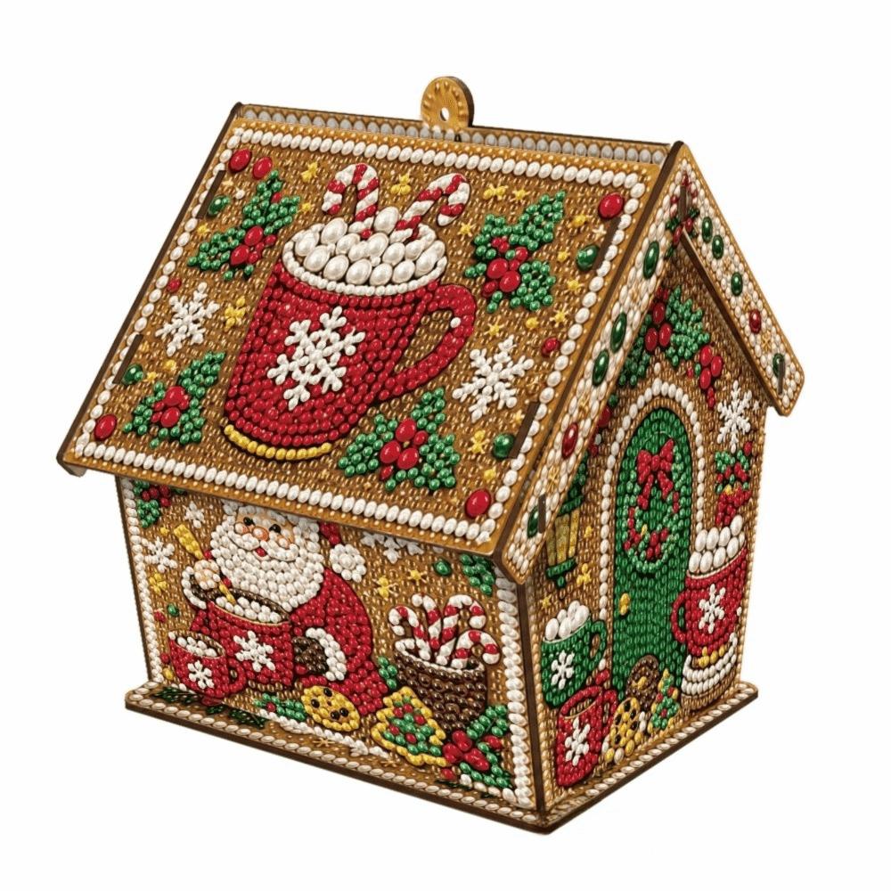 Four-sided DIY Pearl Art Kit Rhinestone 3D House Ornament Holiday Gift