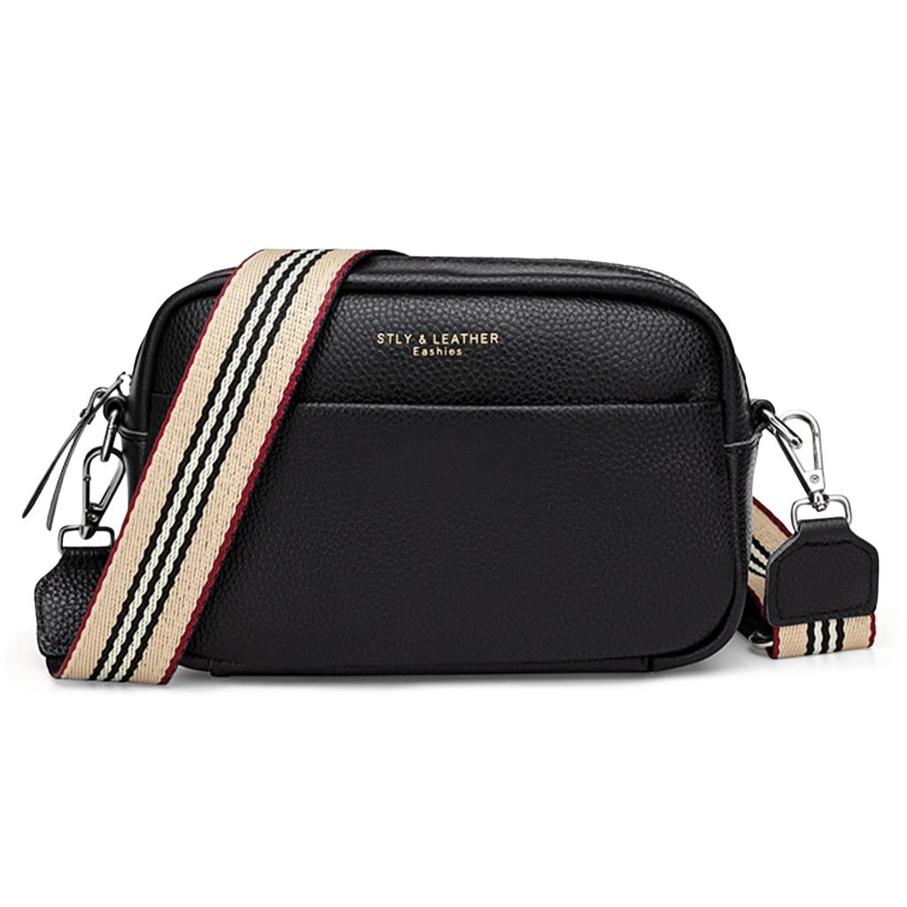 FORRICA Women's Leather Crossbody Bag with Wide Strap, Large Capacity, Stylish and Popular for Girls, Black, Size B