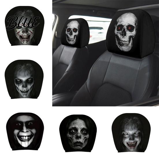 Removable Headrest Cover Ghost Face Car Covers Scary Seat Adjustable Protector Universal Stretchy Accessory for Most Cars