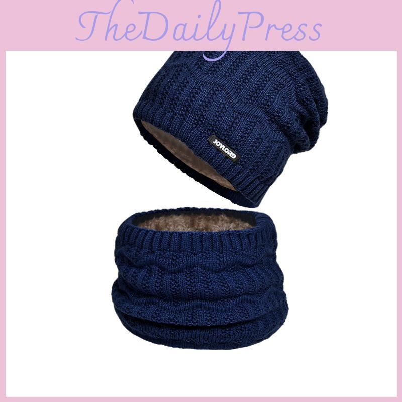 Knitted Warm Outdoor Hat And Scarf Set With Letter Decoration For Cold Season