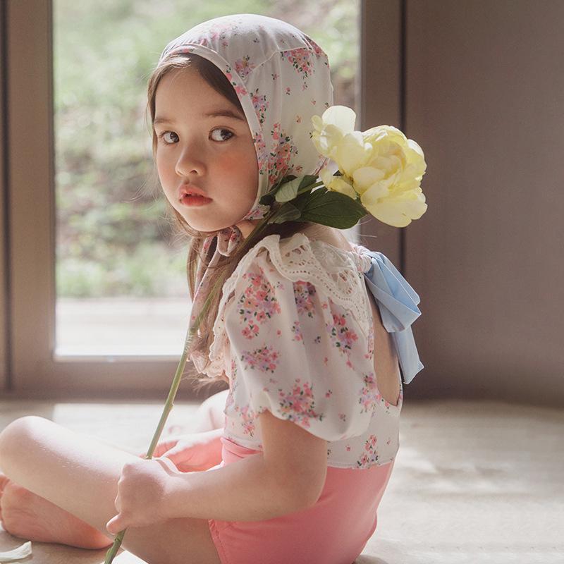 

Девочки 2025 Клубничный Коралловый Цветочный Пэчворк Слитный Купальник Size 90