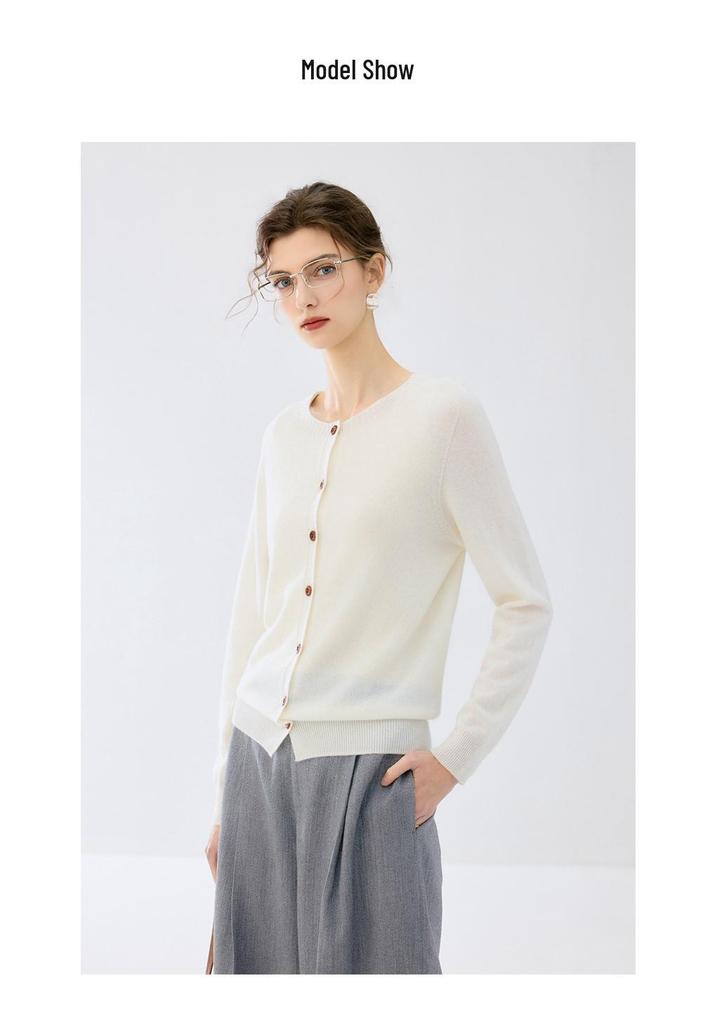 Cashmere Autumn/Winter Women's Round Neck Buttoned Cardigan