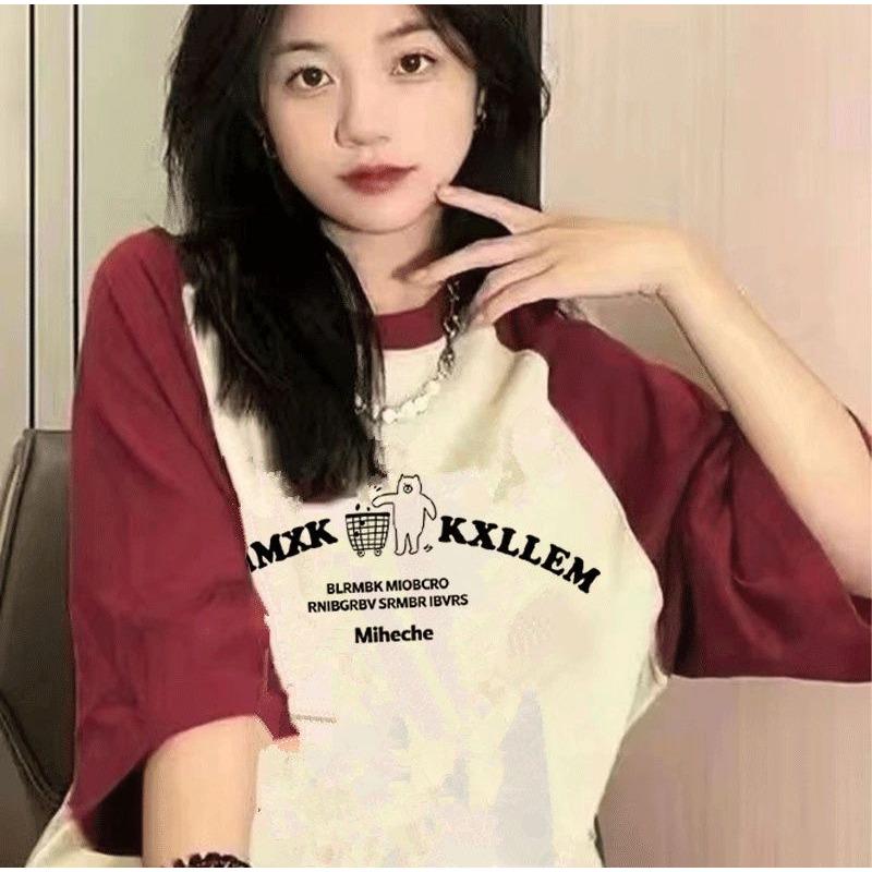 Letter Printed Casual Short-sleeved T-shirt for Women In Summer New College Style Loose Lazy Design Top
