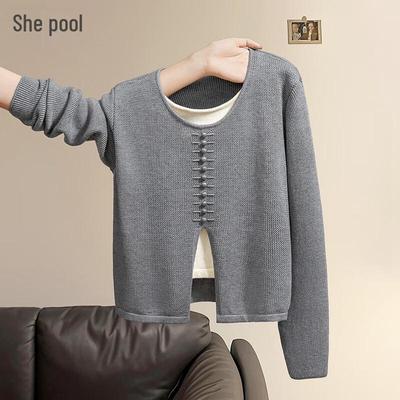 Women's Color-Block Mock Two-Piece Knit Sweater