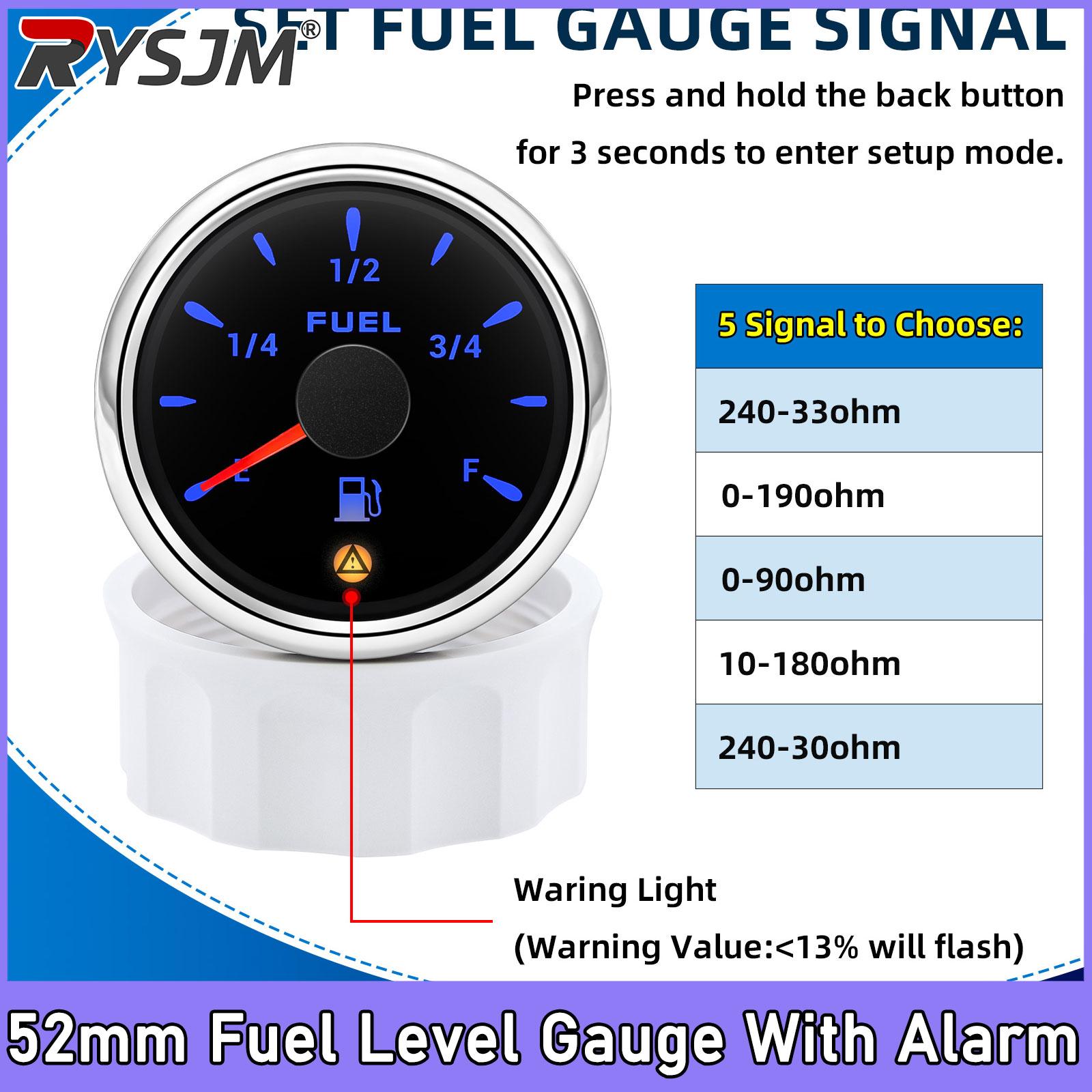 52mm Palivoměr S Výstražným Světlem 0~190 Ohm 240-33ohm Měřič Palivové Nádrže Pro Lodní Auto Loď Jachtu Digitální Ukazatel Oleje Paliva CX6341 black