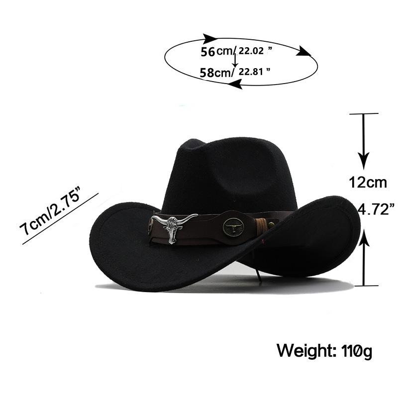 Top Hat Ethnic Style Cow Label Western Cowboy Top Hat Rolled Edge Retro Riding Hat Wool Felt Hat