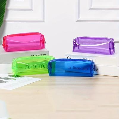 17.5*5*5cm1pc Multiple Colors Transparent Portable Good Quality Stationery Storage Bag, Large-Capacity Student Pencil Case Supplies.