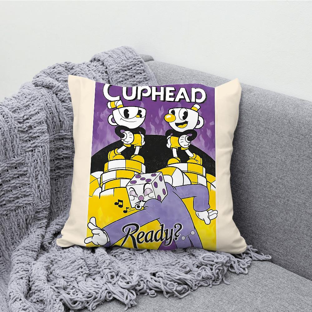 משחק שיתופי לשני שחקנים C-Cuphead ציפית לכרית מקרה כרית רך לקישוט ספה בסגנון חוות קישוטים לבית ומגן ציפית לכרית