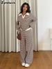 Fall Winter Striped Long Sleeve Wide Leg Pants Loungewear Set