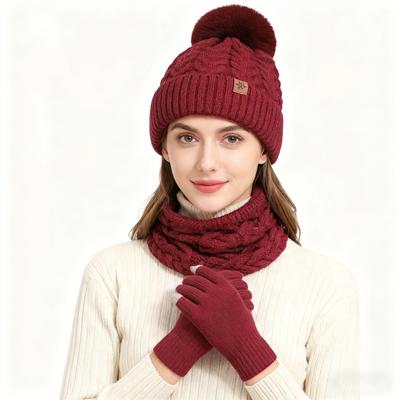 Ensemble d'hiver 3 pièces - bonnet tricoté, gants tactiles et écharpe-collier convertible, bonnet d'hiver, écharpe et gants