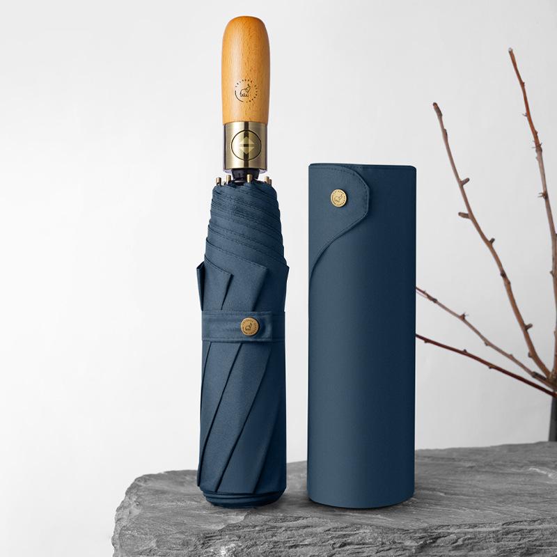 

Роскошный деревянный зонт для мужчин и женщин, деловой полностью автоматический зонт, ветрозащитный, прочный, большой, дождевой зонт синий