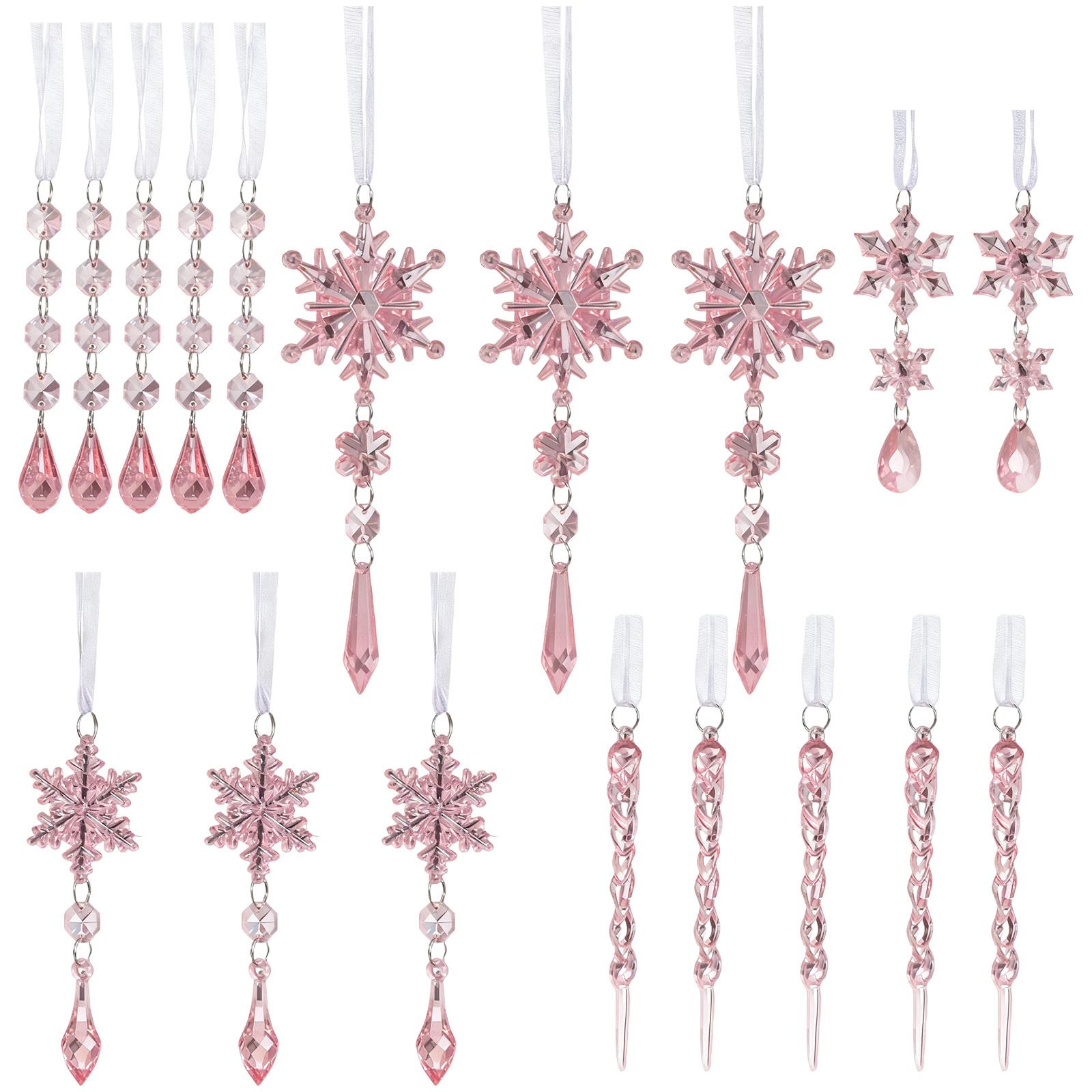 

Christmas Acrylic Transparent Decorative Pendant, Christmas Tree Snowflake Decorative Pendant One Size розовый