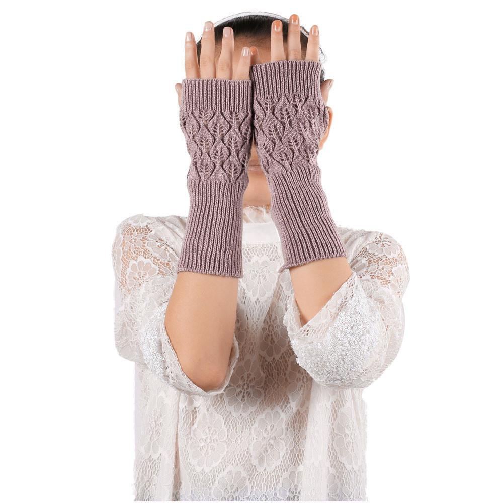 Hollow Out Leaves Knitted Gloves PP