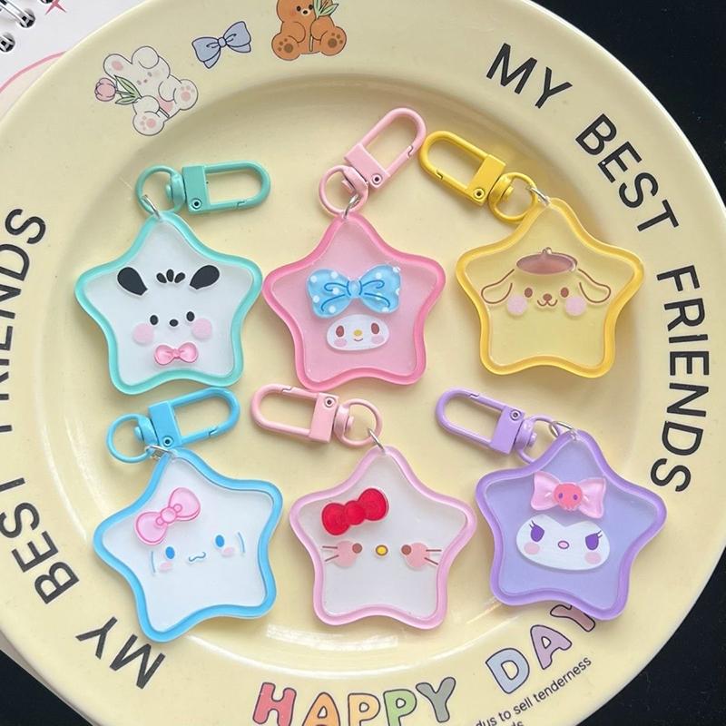 Cute Cartoon Sanrio Star Acrylic Keychain Ins Sweet Girl Schoolbag Pendant Keyring Friend Gift