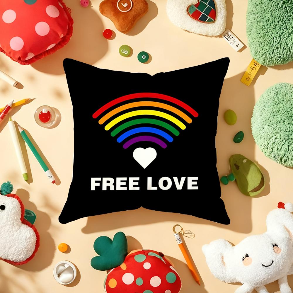 Pride Month Rainbow Cushion Cover Plush Fabric Soft Double-Sided Printed Sofa Warm Winter Home Child Gift Pillow Case