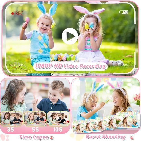 Kids Camera, Toddler Digital Camera with Rotating Zoom Lens, 3.5” Large Screen, 1080P Toy Camera for Kids with Flash, 32GB Card, Birthday Gifts for