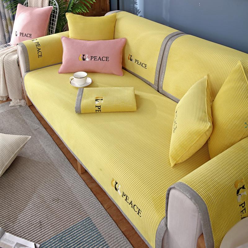 Nordic Embroidered Sofa Cushion Non-Slip Universal Four Seasons Modern Artistic Sofa Cover Slipcover 70*70