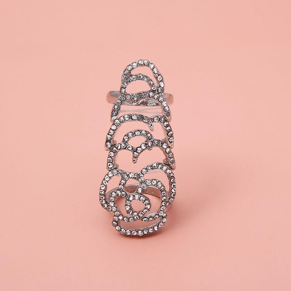 Full Diamond Hollow Rose Elastic Movable Joint Ring