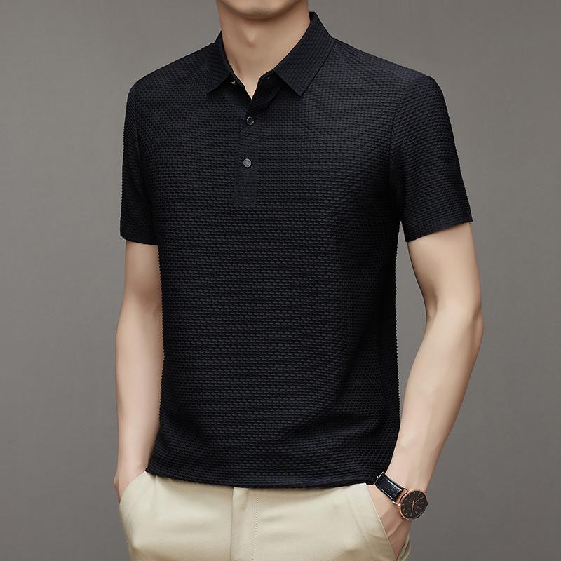 Ice Silk Polo Shirt Men'S Slim Casual Breathable Thin Business Solid Color Short-Sleeved Men'S Tide