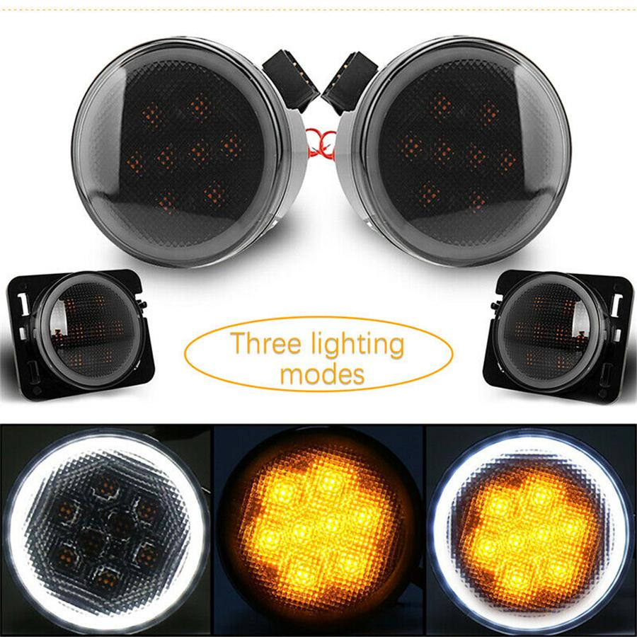 Front Fender LED Side Marker Light Turn Signal DRL Smoked for Jeep Wrangler JK