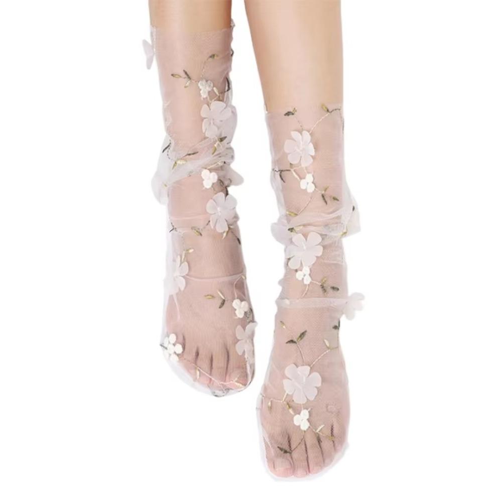 Breathable Tulle Socks Transparent Long Socks Sweet Lace Socks  Women Girls