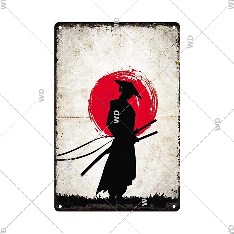 Retro-Kunst im japanischen Stil, Vintage-Samurai-Poster, Blechschild, dekorative Metalltafel, Wandplatte, Schilder, Wohnzimmer, Schlafzimmer, Heimdekoration