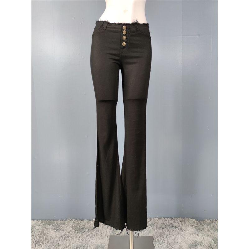 Export single high waist Slim Looking autumn New arrival Adult Ladylike high tassel row Minimalist black Easiest for match micro horn pants