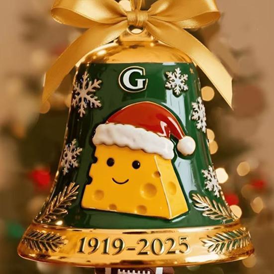 Green Bay Packers 106th Anniversary Christmas Bell Ornament Commemorative Metal Bell Xmas Tree Decoration with Golden Ribbon Keepsake Gift