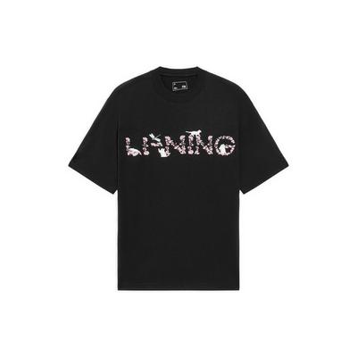 Li Ning Sport Fashion Series Casual Breathable Printed Short Sleeve T-Shirt Unisex Tops Black AHSS919-4