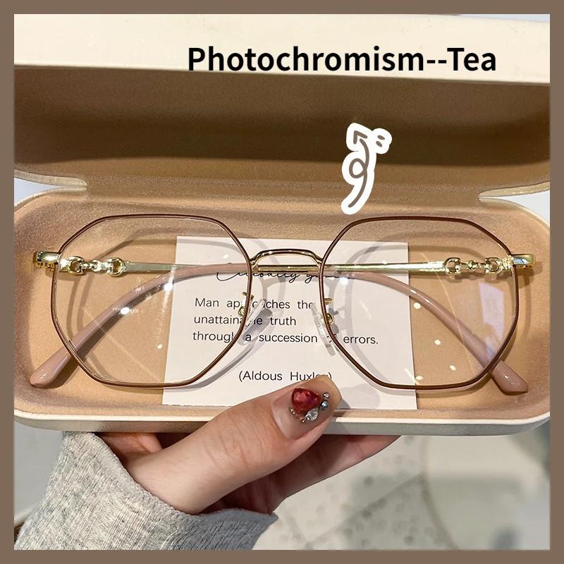 0~ -4.0 Photochrome Myopiebrille Blaulichtresistente Brille Damenbrille Großes Gestell Anti-Ermüdung Myopie Fertigprodukt