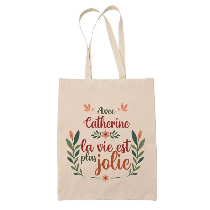 Sac cabas - PLANETEE - Sac cabas « Catherine la vie est plus jolie » - Jute naturel - Design imprimé en France - Anses solides